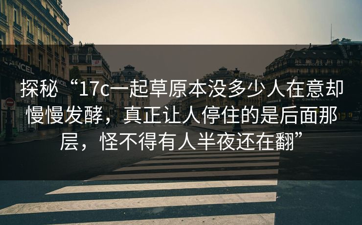 探秘“17c一起草原本没多少人在意却慢慢发酵，真正让人停住的是后面那层，怪不得有人半夜还在翻”